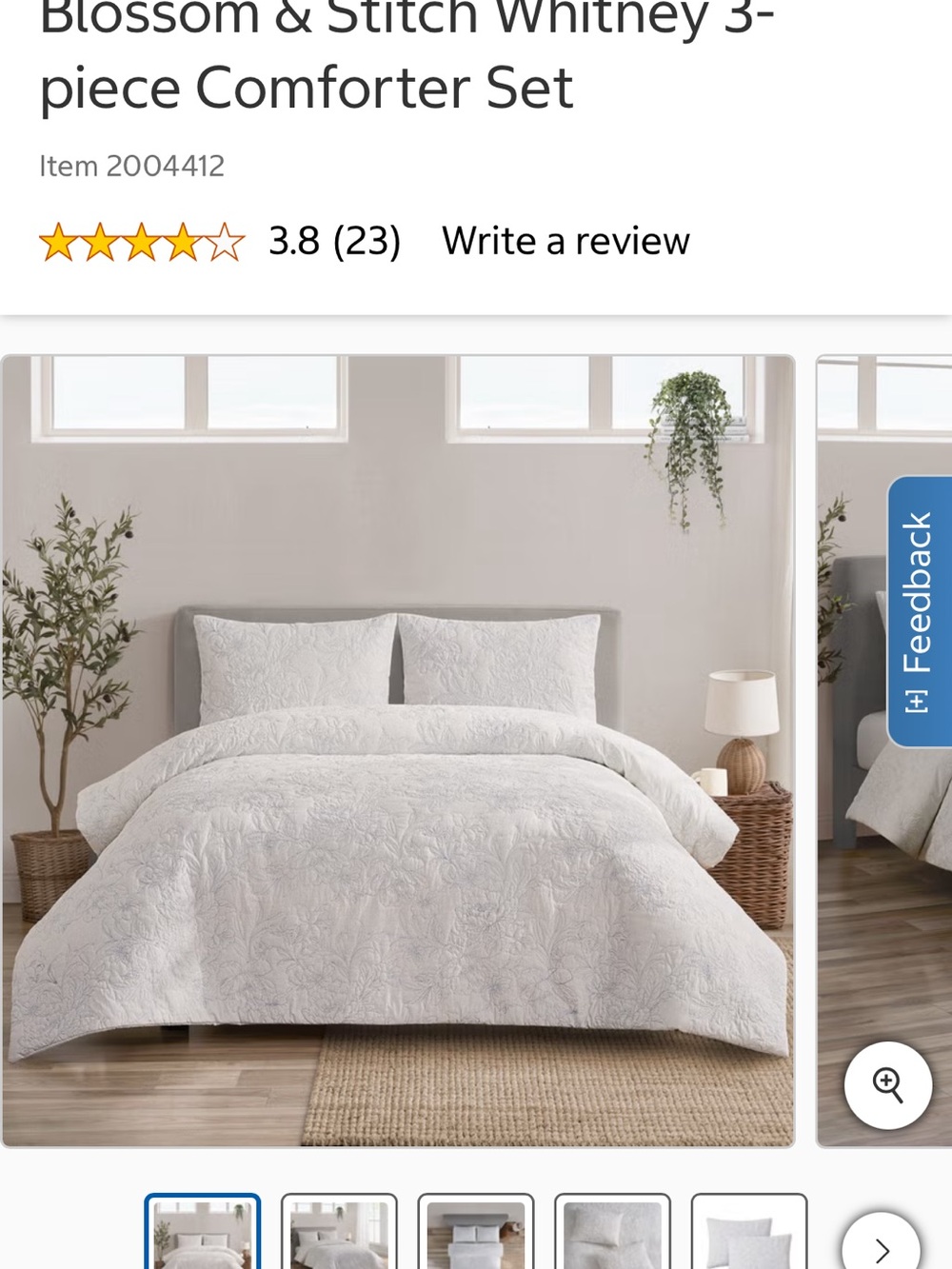 Whitney 3-Piece Comforter Set in lt blue gray king blossom and stitch Costco